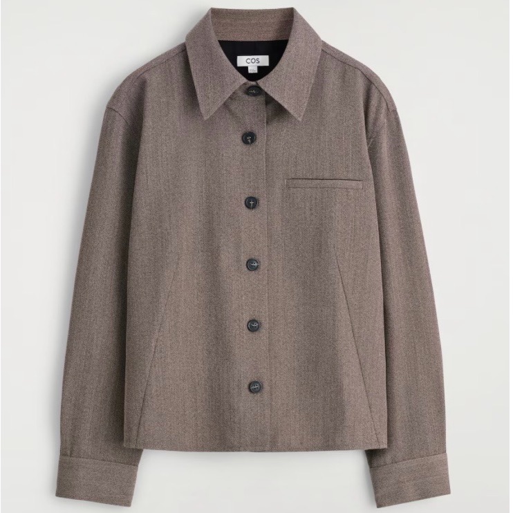 Cos Brown Taupe Button-Front Wool-Blend Shirt Jacket